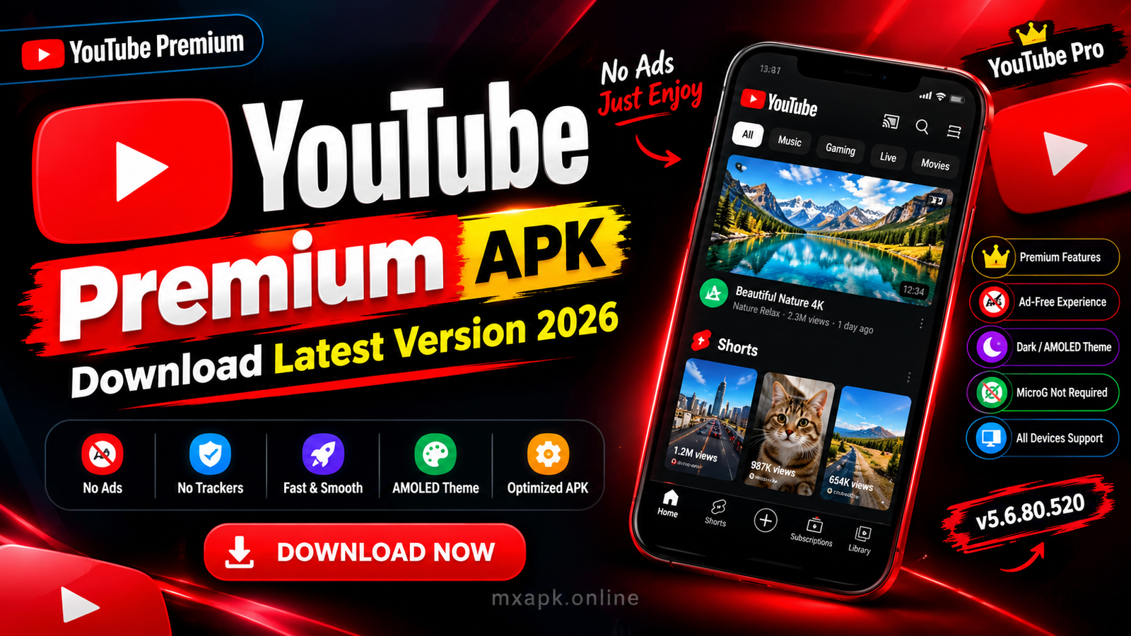 YouTube Premium APK AMOLED Theme and Ad-Free Features